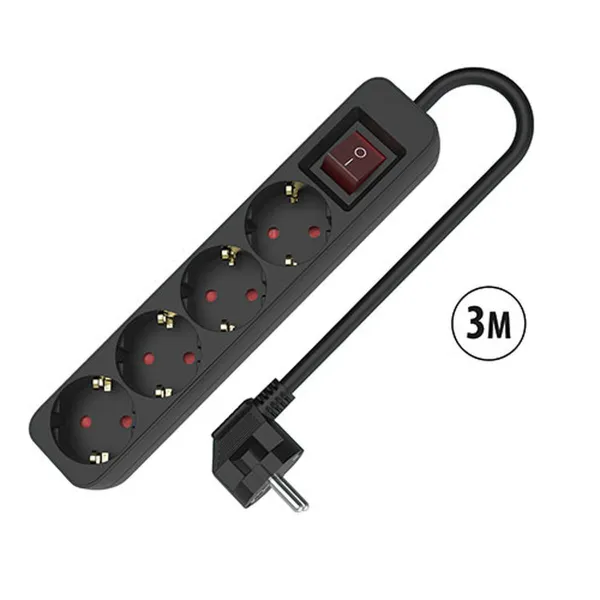 4-kontaktligzdu korpuss ar strāvas slēdzi TM Electron TMUAD534SBK Melns 3680 W (3 m)