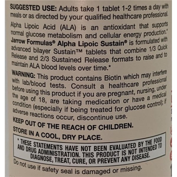 Alfa-lipoiinihappo Sustain biotiinilla - 120 tablettia