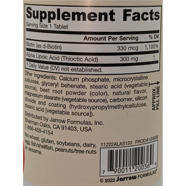 Alfa-lipoiinihappo Sustain biotiinilla - 120 tablettia