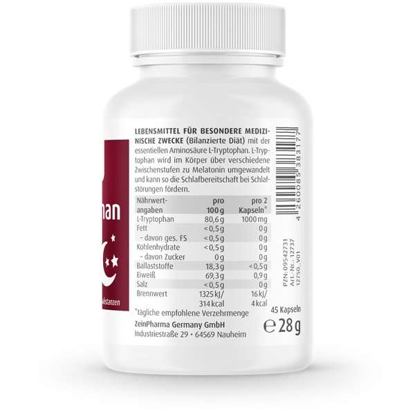 L-triptofāns, 500 mg - 45 v-kapsulas