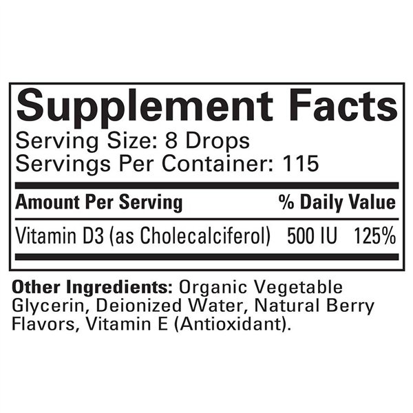 D3 vitamīns, dabīgas ogas - 30 ml.