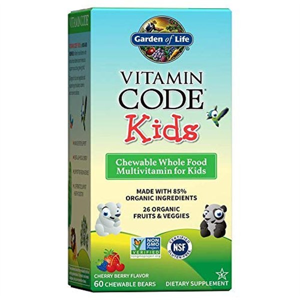 Vitamin Code Kids (košļājamie pilnvērtīgo pārtikas produktu multivitamīni bērniem), ķiršu un ogu - 60 košļājamās tabletes