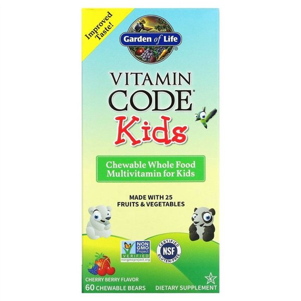 „Vitamin Code Kids“ (kramtomi viso maisto multivitaminai vaikams), vyšnių ir uogų skonio – 60 kramtomųjų meškiukų