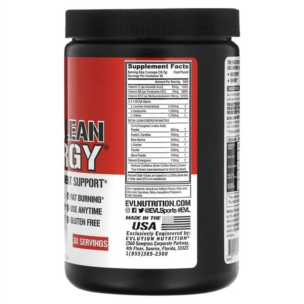 BCAA Lean Energy, hedelmäinen punssi - 321g