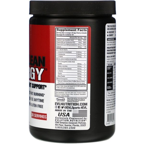 BCAA Lean Energy, ķiršu-laima sīrups - 309g