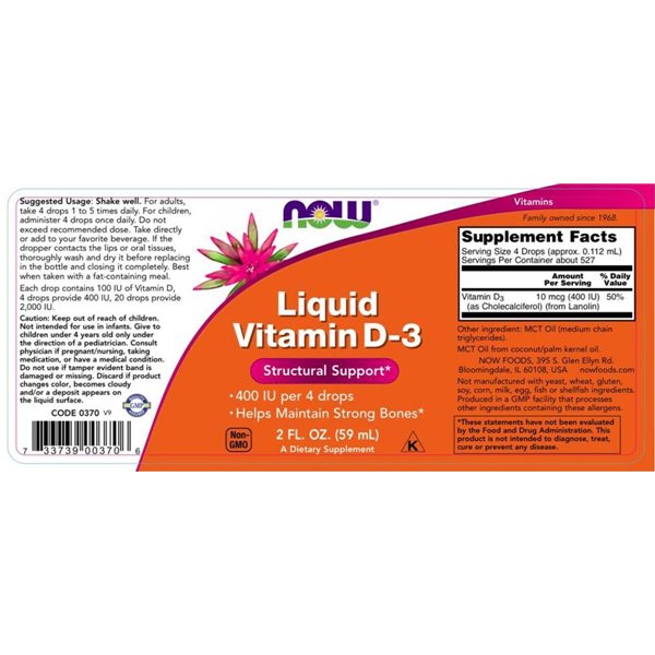 D-3 vitamīna šķidrums, 400 SV - 59 ml.