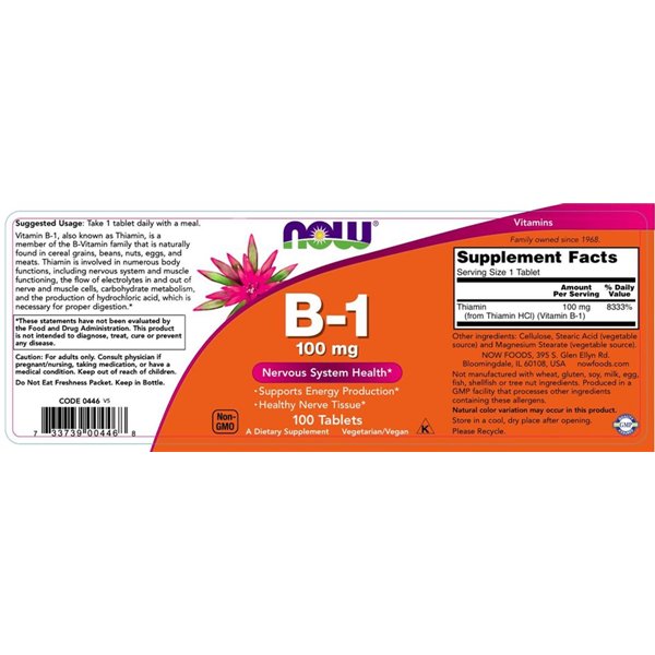 Vitaminas B-1 Tiaminas, 100 mg - 100 tablečių