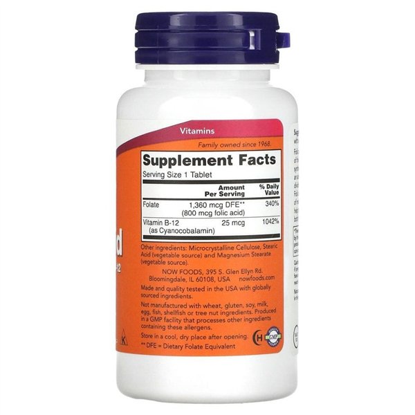 Folic Acid with Vitamin B12, 800mcg - 250 tabs