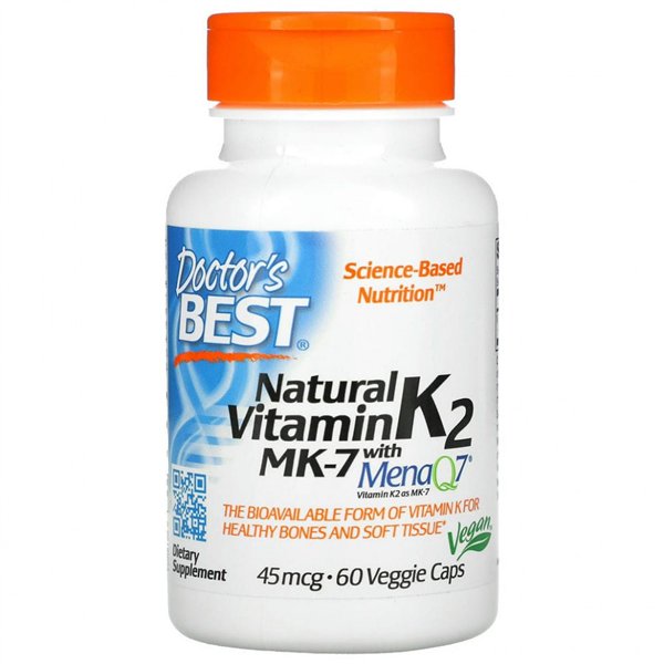 Natūralus vitaminas K2 MK7 su MenaQ7, 45 mcg - 60 v kapsulių