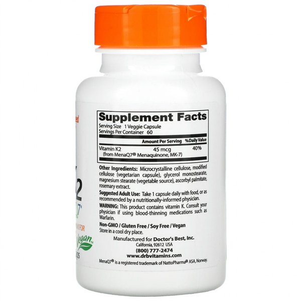 Dabīgais K2 MK7 vitamīns ar MenaQ7, 45mcg - 60 v-kapsulas