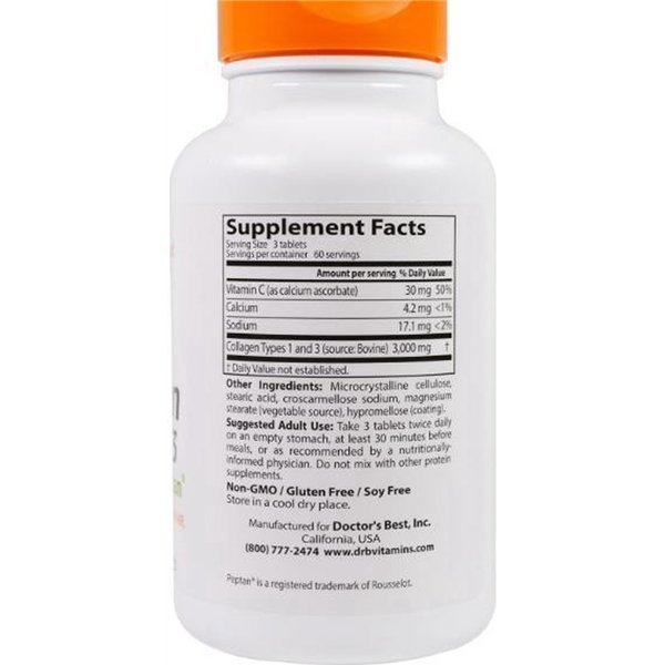 Collagen Types 1 and 3 with Peptan and Vitamin C, 1000mg - 180 tabs