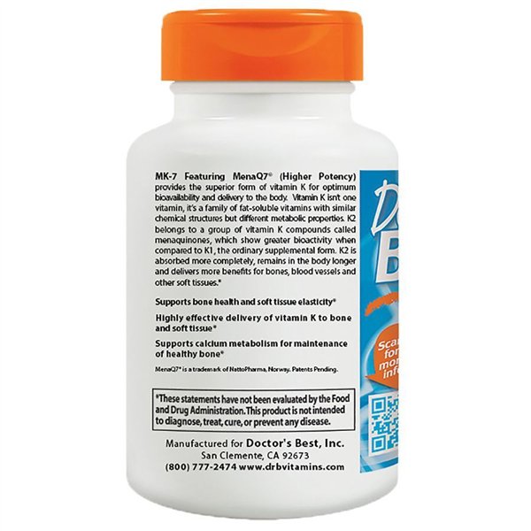 Natural Vitamin K2 MK7 with MenaQ7, 100mcg - 60 vcaps