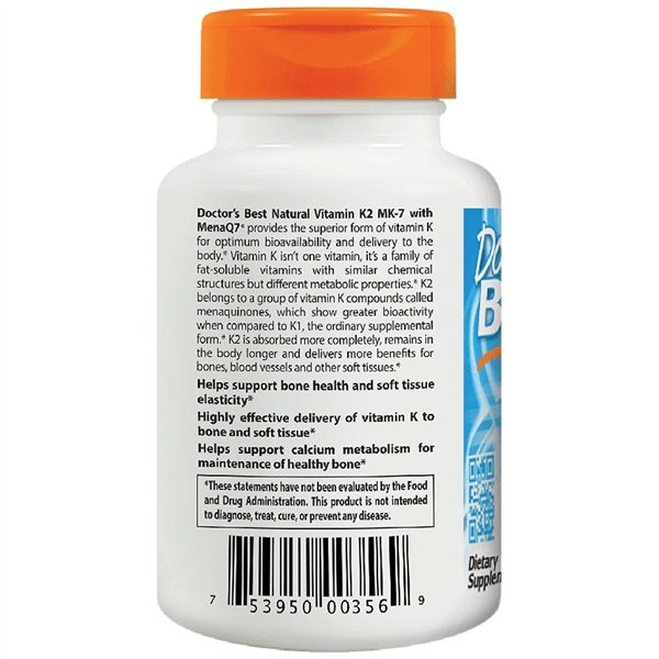 Dabīgais K2 MK7 vitamīns ar MenaQ7, 45mcg - 180 v-kapsulas