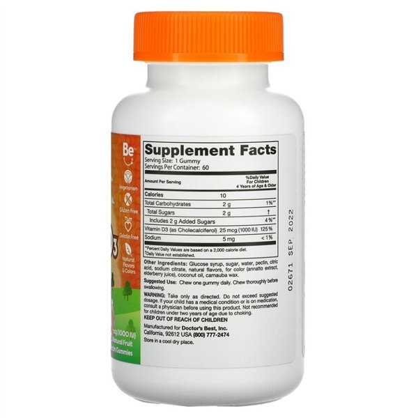 Vitamin D3 Kid's Gummies, Fruit Flavours - 60 gummies