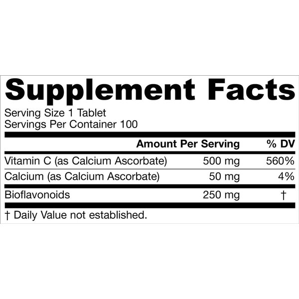 C-vitamiini (puskuroitu) + sitrusbioflavonoidit, 750 mg - 100 tablettia