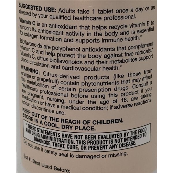 C-vitamiini (puskuroitu) + sitrusbioflavonoidit, 750 mg - 100 tablettia