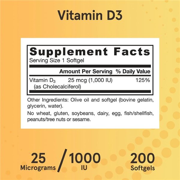 Vitamin D3, 25mcg - 200 softgels