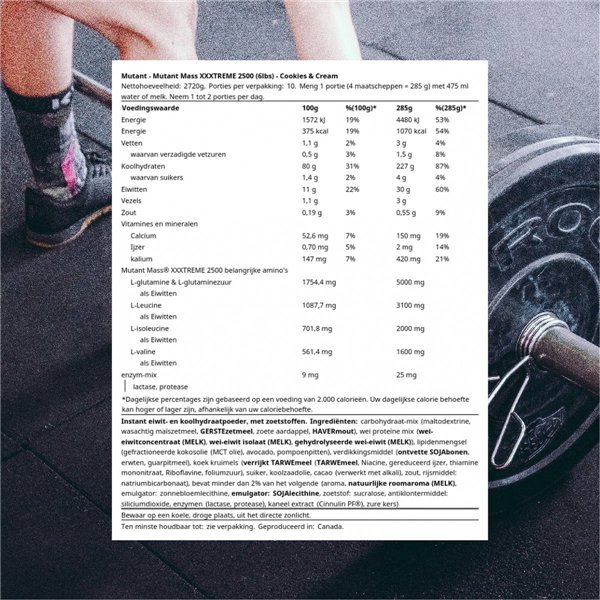 Mutant Mass Extreme 2500, sausainiai ir grietinėlė - 2720 g