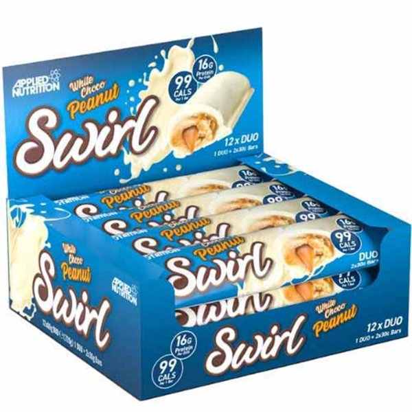 Swirl Duo batoniņš, baltā šokolāde un zemesrieksti - 12 x 60 g