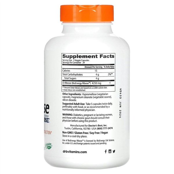 D-Ribose, 850mg - 120 vcaps 