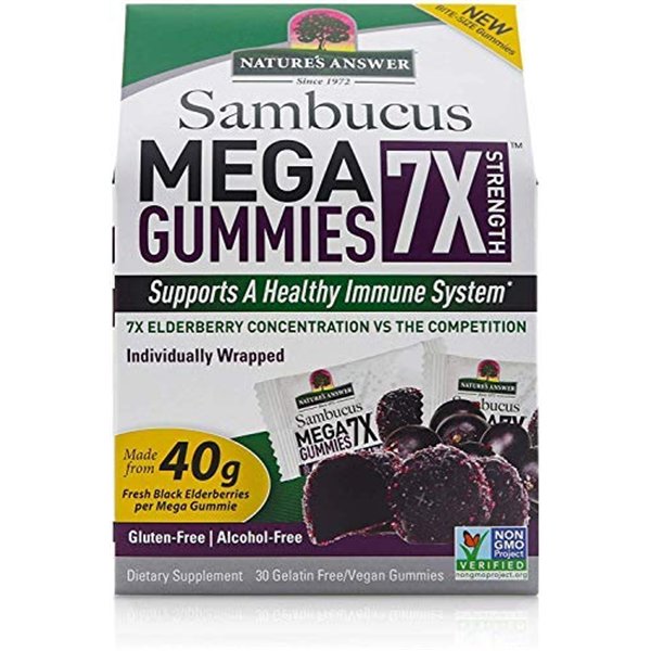 Sambucus Mega Gummies 7X stipruma, melnā plūškoka - 30 vegāniskas gumijas konfektes