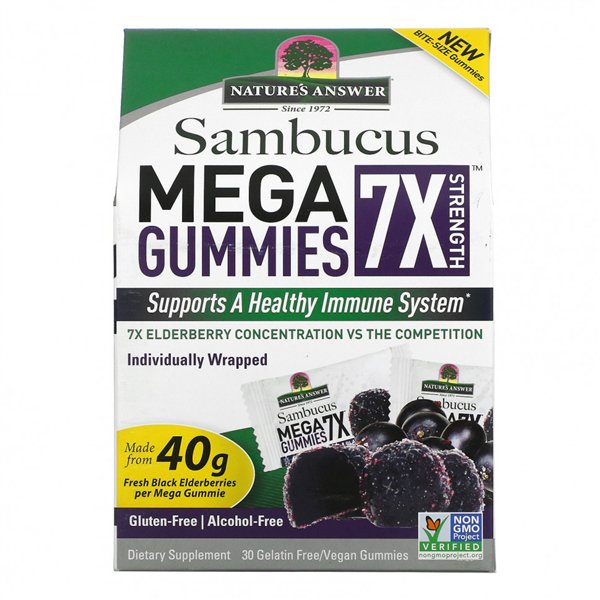 Sambucus Mega Gummies 7X Strength, Черная бузина - 30 веганских жевательных конфет