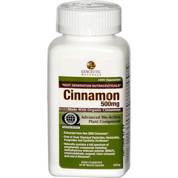 „Genceutic Naturals“ cinamonas, 500 mg – 60 v kapsulių