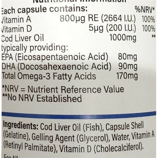 Didelio stiprumo grynas menkių kepenų aliejus, 1000 mg - 60 kapsulių