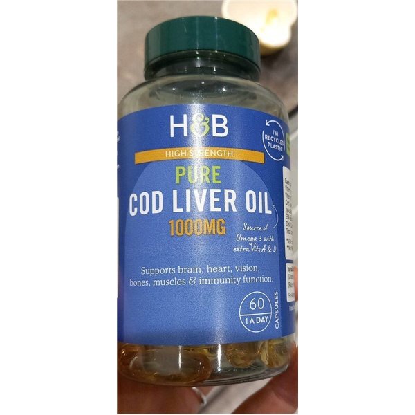 Didelio stiprumo grynas menkių kepenų aliejus, 1000 mg - 60 kapsulių