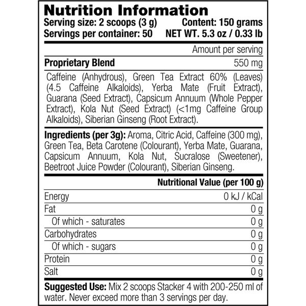 Stacker 4 Powder, Fruit Punch - 150g