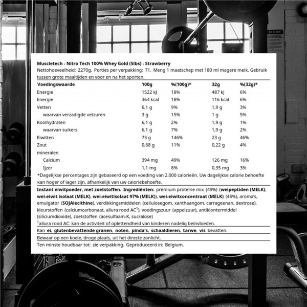 Nitro-Tech 100% Whey Gold, mansikkakakku - 2270g