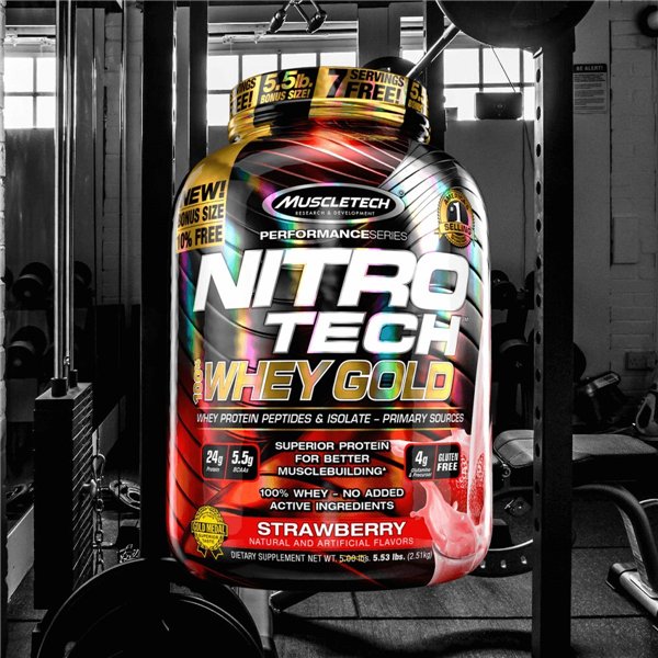 Nitro-Tech 100% Whey Gold, mansikkakakku - 2270g