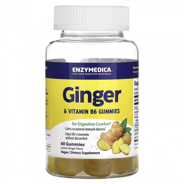 Ginger & Vitamin B6 Gummies, Lemon Ginger - 60 gummies