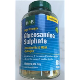 Didelio stiprumo gliukozamino sulfatas + chondroitinas ir MSM + kolagenas - 180 tablečių