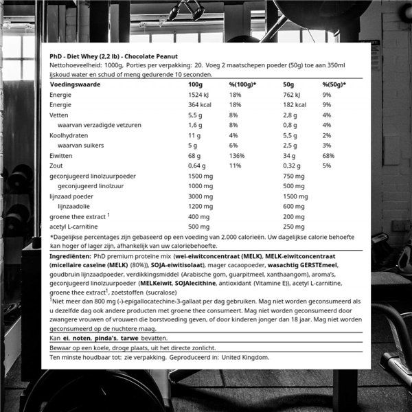 Dietiniai išrūgų milteliai, šokoladiniai žemės riešutai - 1000 g