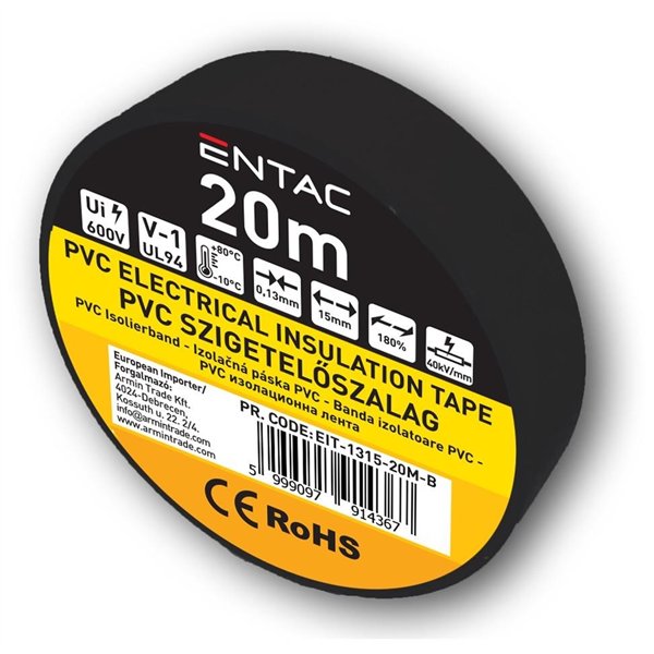 Entac Insulation Tape 0.13x15mm Black 20m
