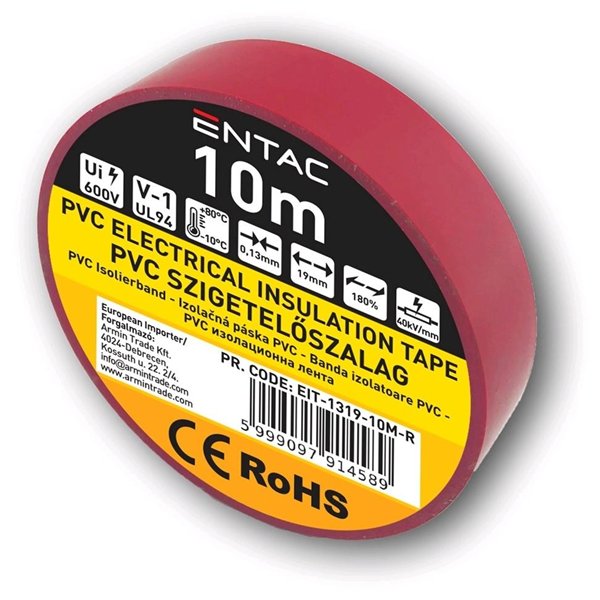 Entac Insulation Tape 0.13x19mm Red 10m