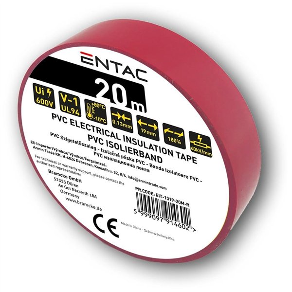 Entac Insulation Tape 0.13x19mm Red 20m