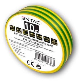 Entac Insulation Tape 0.13x15mm Green-Yellow 10m