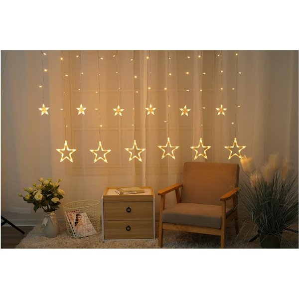 Entac Christmas Curtain Light IP44 138 LED 12pcs stars 8F + Timer 2x1m with IR Remote