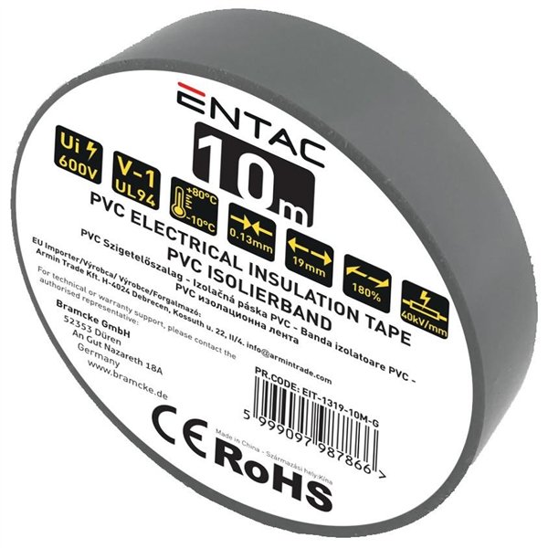 Entac Insulation Tape 0.13x19mm Gray 10m