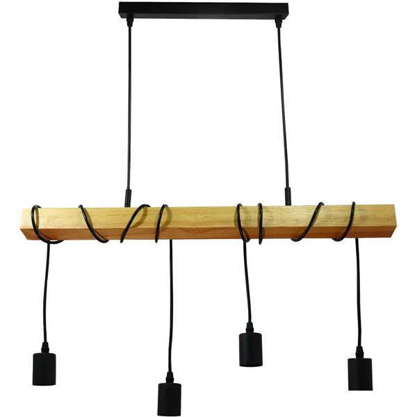 Avide Pendant Lamp Madeline 4xE27 Sockets Wood/Black