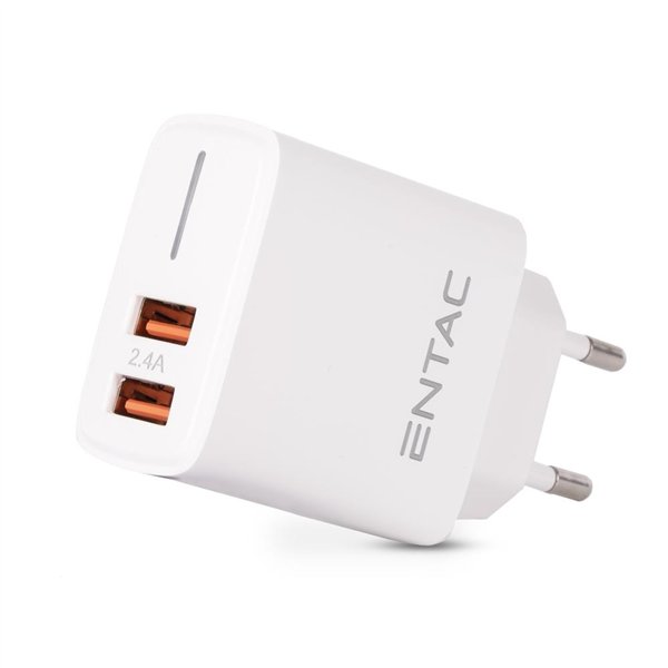 Entac Wall Charger, 2xUSB, 12W, white