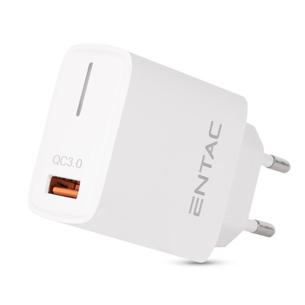 Entac Wall Fast Charger QC, 1xUSB, 18W, white