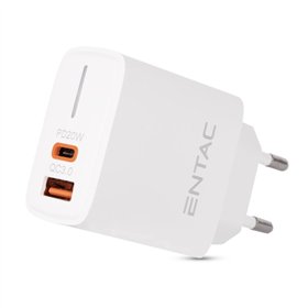 Entac Wall Fast Charger PD & QC, USB + USB-C, 20W, white