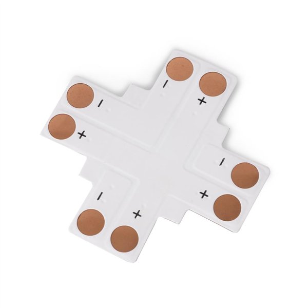 Avide LED juostelė 12-24V X skirstytuvas be litavimo, baltas, 2 laidų, 8 mm (10 vnt. pakuotėje)