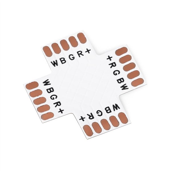 Avide LED juostelė 12-24V X skirstytuvas be litavimo RGB+W-5 laidas 12mm (10 vnt. pakuotėje)