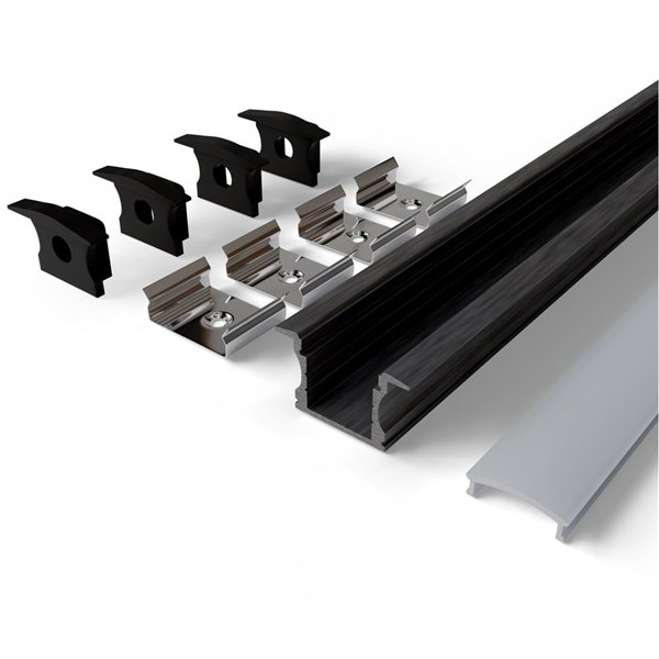 Avide Alu Profiili "U" 24x14.2mm Upotettava Musta Valkoisella Opaalikannella 2m, "kit"