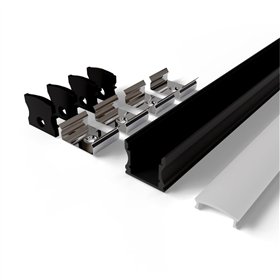 Avide Alu Profile "U" 17.2x14.4mm Normal Black with White opal cover 2m, "kit"