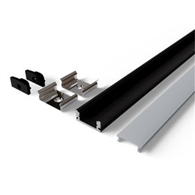 Avide Alu Profile "U" 17.4x7mm Normal Black with White opal cover 1m, "kit"